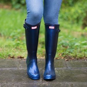 Navy Tall Glossy Hunter Rain boots